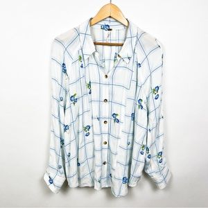 FREE PEOPLE Window to My Heart Top Blouse size large plaid floral button front